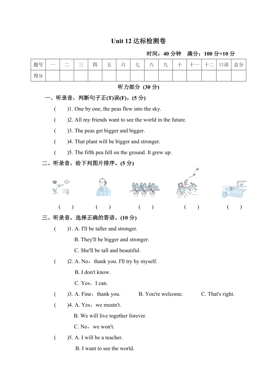 滬教牛津版六年級(jí)下冊(cè)英語(yǔ) Unit 12達(dá)標(biāo)檢測(cè)卷_第1頁(yè)