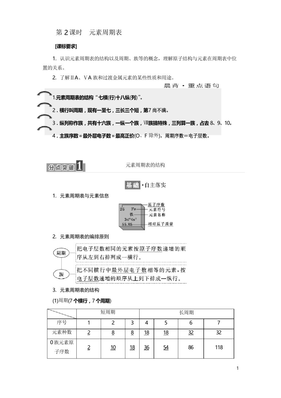 高中化學(xué)魯科版必修2學(xué)案第1章 第2節(jié) 第2課時(shí) 元素周期表含解析_第1頁(yè)