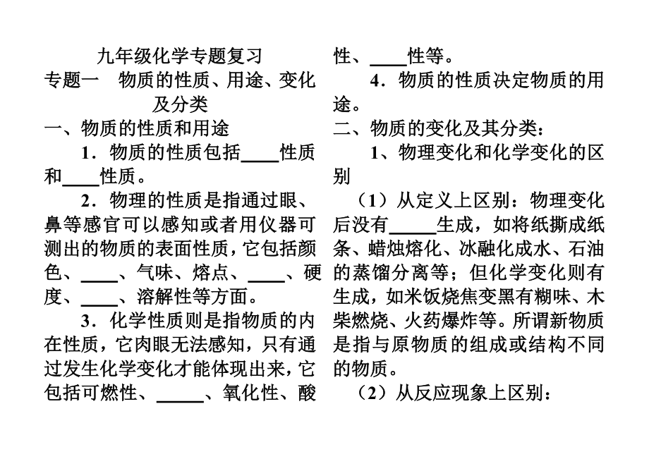 新人教版九年级化学专题复习知识点填空_第1页