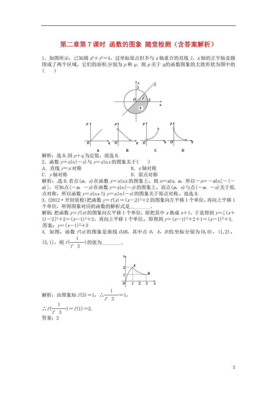 （安徽專用）2013年高考數(shù)學(xué)總復(fù)習(xí) 第二章第7課時(shí) 函數(shù)的圖象隨堂檢測(cè)（含解析）_第1頁(yè)