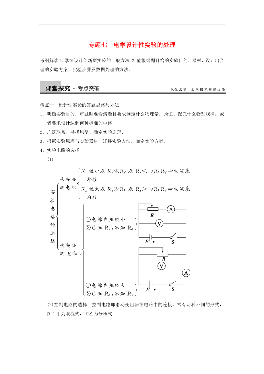 2014年高考物理復(fù)習(xí) 第7章 專題7 電學(xué)設(shè)計性實驗的處理訓(xùn)練題（含解析） 新人教版_第1頁