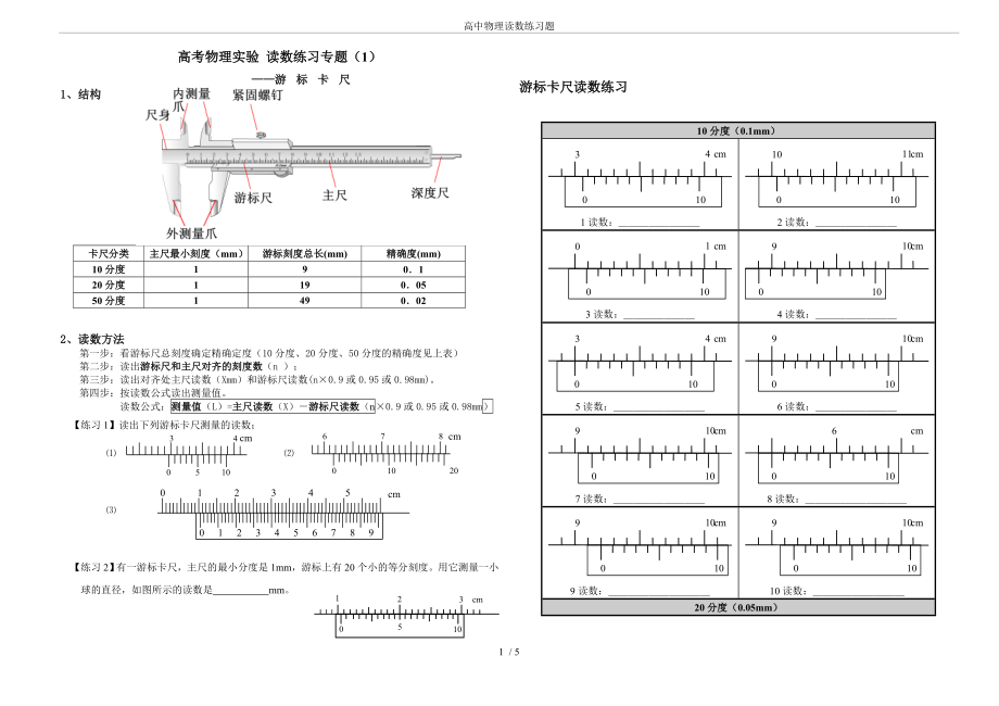 高中物理读数练习题_第1页