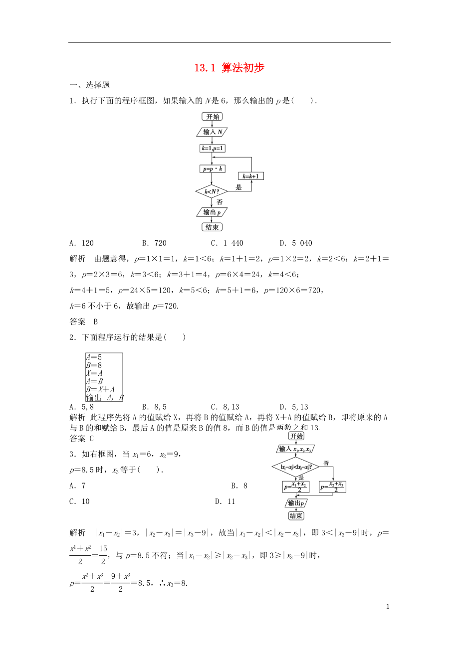 【步步高】2014屆高三數(shù)學一輪 13.1 算法初步課時檢測 理 （含解析）北師大版_第1頁