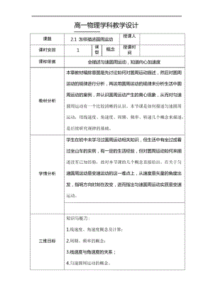 高中物理必修二21 怎樣描述圓周運動 教案