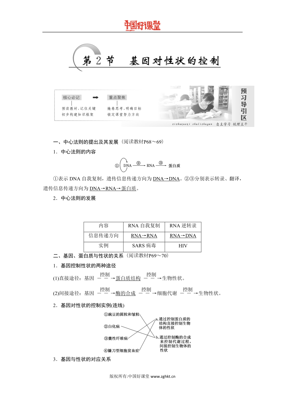 新课标创新人教生物必修2第4章 第2节 基因对性状的控制_第1页