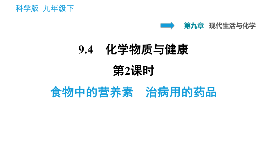 科學(xué)版九年級(jí)下冊化學(xué)課件 第9章 9.4.2 食物中的營養(yǎng)素治病用的藥品_第1頁