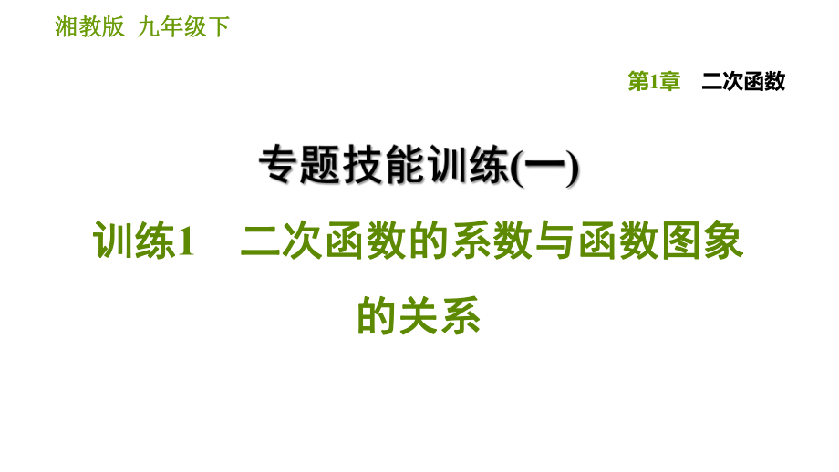 湘教版九年級下冊數(shù)學(xué)課件 第1章 專題技能訓(xùn)練(一) 訓(xùn)練1 二次函數(shù)的系數(shù)與函數(shù)圖象的關(guān)系_第1頁