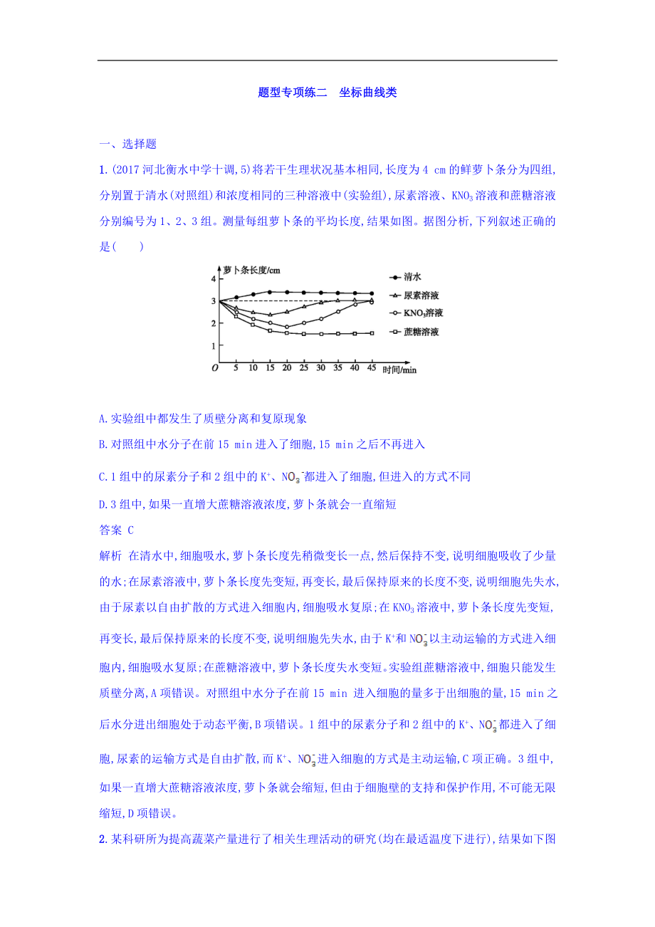 高考生物二輪復(fù)習(xí) 題型專項(xiàng)練二 坐標(biāo)曲線類 Word版含答案_第1頁