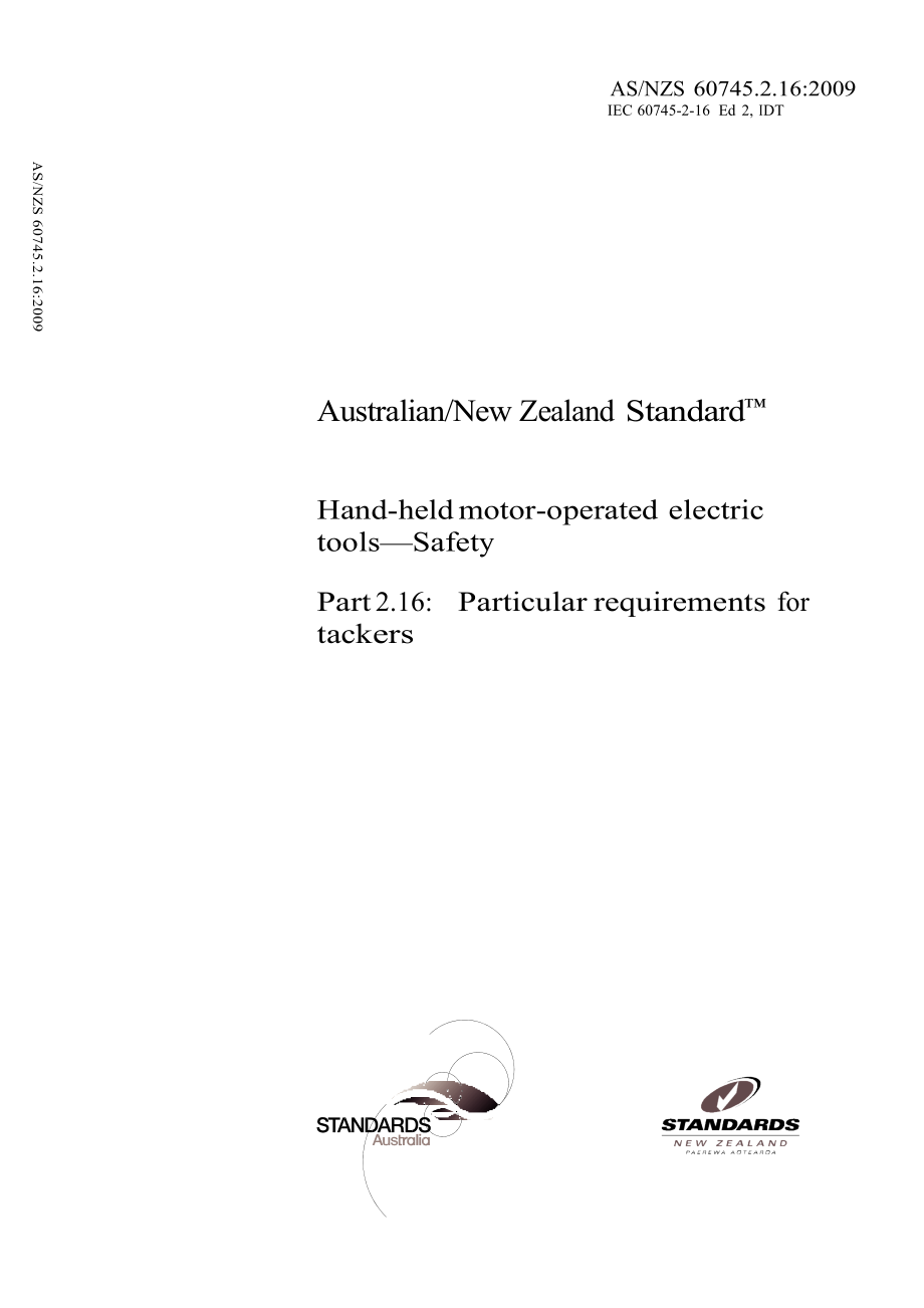 【AS澳大利亚标准】AS NZS 60745.2.16 Handheld motoroperated electric tools—Safety Part 2.16 Par_第1页