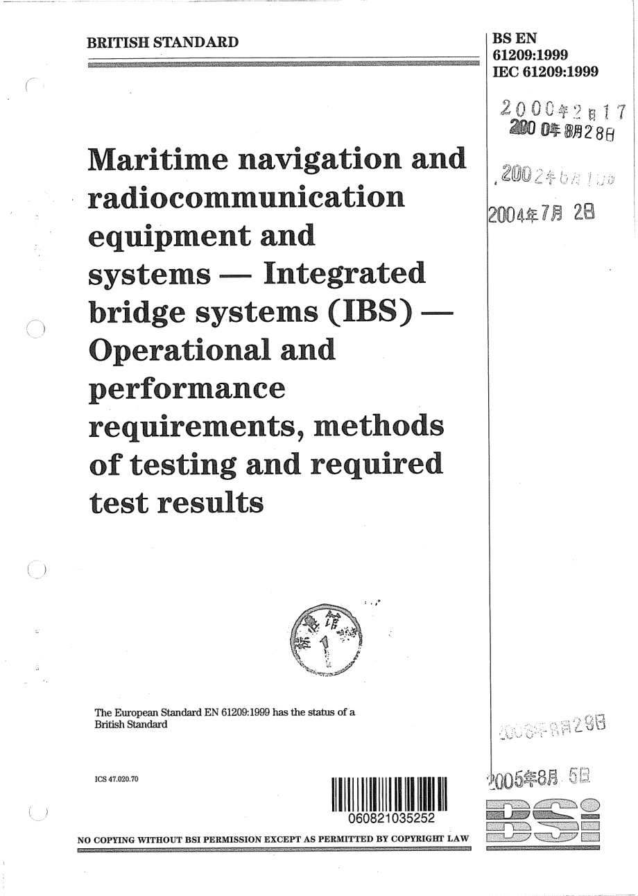 【BS英國標(biāo)準(zhǔn)】BS EN 612091999 Integrated bridge system(IBS)_第1頁