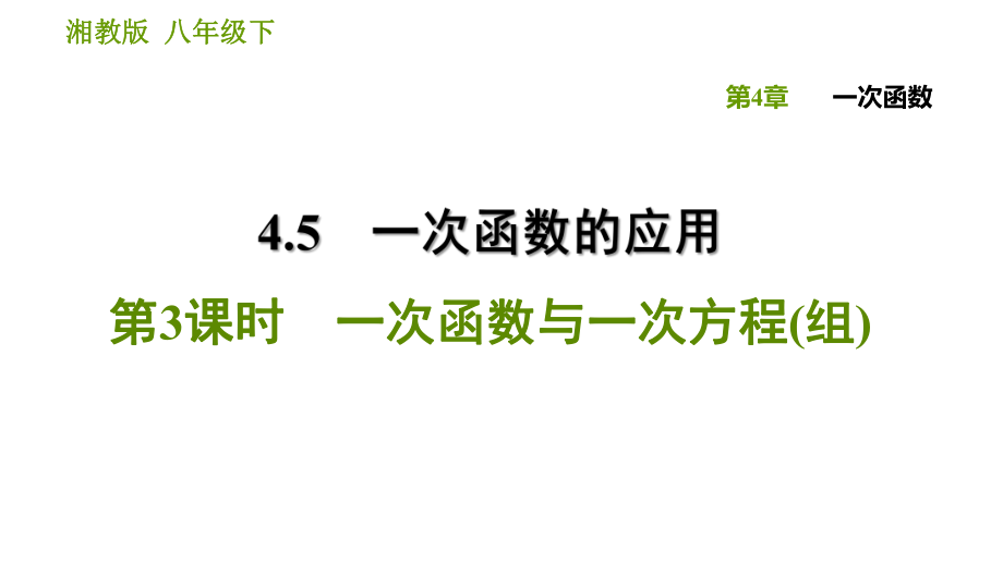 湘教版八年級下冊數(shù)學(xué)課件 第4章 4.5.3 一次函數(shù)與一次方程(組)_第1頁