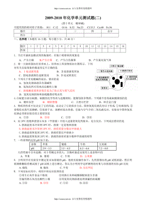 2009-2010年化學(xué)單元檢測題（二）《第十單元 酸和堿》doc--初中化學(xué)