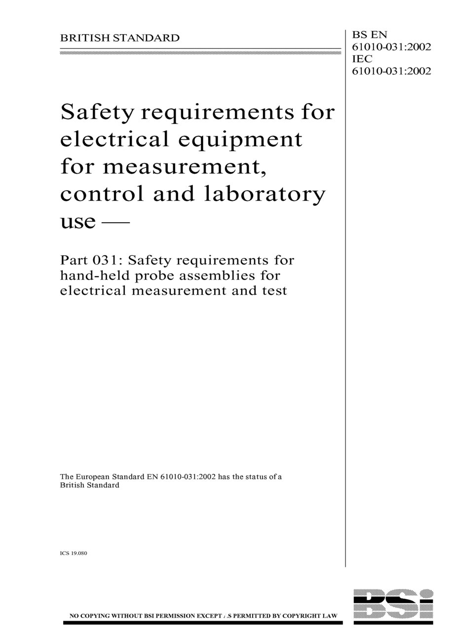 【BS英國(guó)標(biāo)準(zhǔn)】BS EN 610100312002 Safety requirements for electrical equipment for measurement, co_第1頁