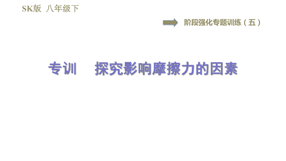 蘇科版八年級下冊物理課件 第8章 階段強化專題訓練（五）專訓探究影響摩擦力的因素_第1頁