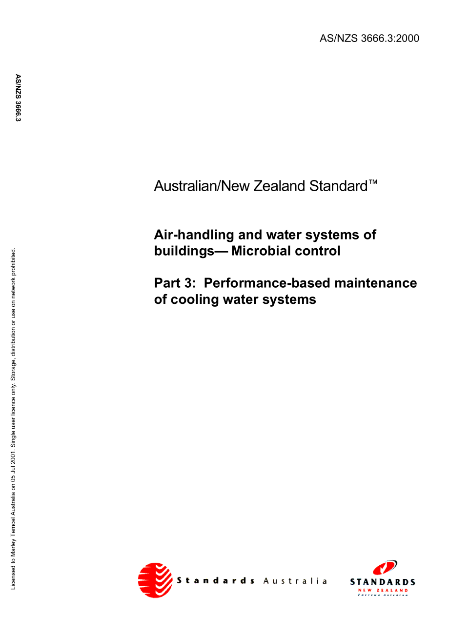 【AS澳大利亚标准】AS NZS 3666.32000 Airhandling and water systems of buildingsMicrobial control_第1页