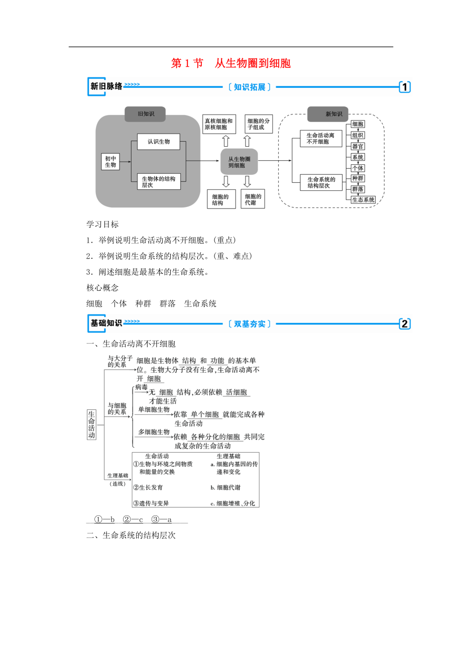 高中生物必修1學(xué)案： 第一章 走近細(xì)胞第1節(jié) 從生物圈到細(xì)胞學(xué)案 新人教版必修1_第1頁(yè)