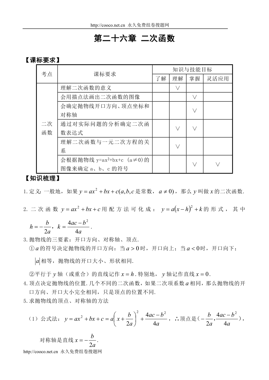 200考數(shù)學復習專項訓練第二十六章 二次函數(shù)(含答案) doc--初中數(shù)學_第1頁