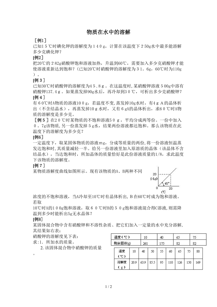 有關(guān)溶解度的計(jì)算 典型例題_第1頁