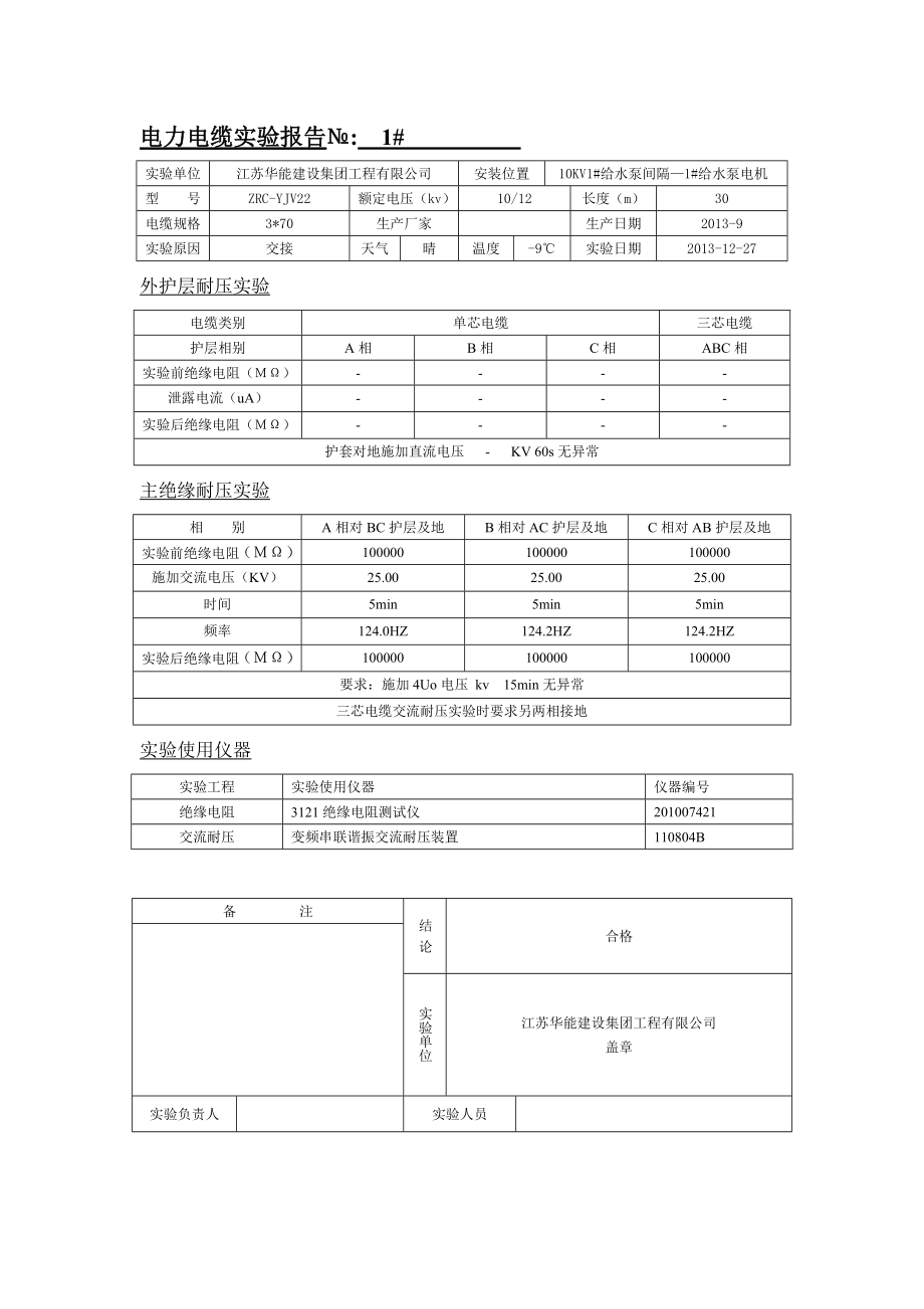 电力电缆试验报告_第1页