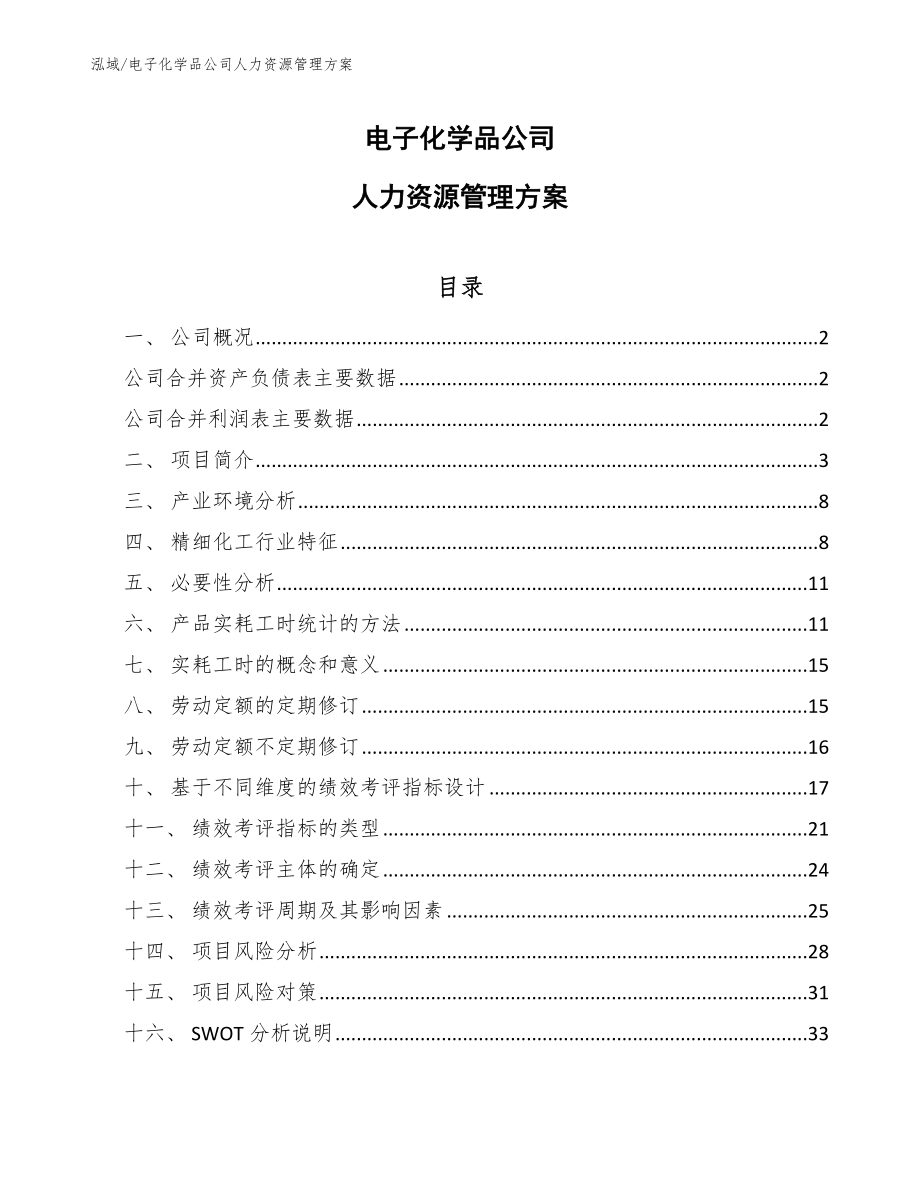 电子化学品公司人力资源管理方案_第1页