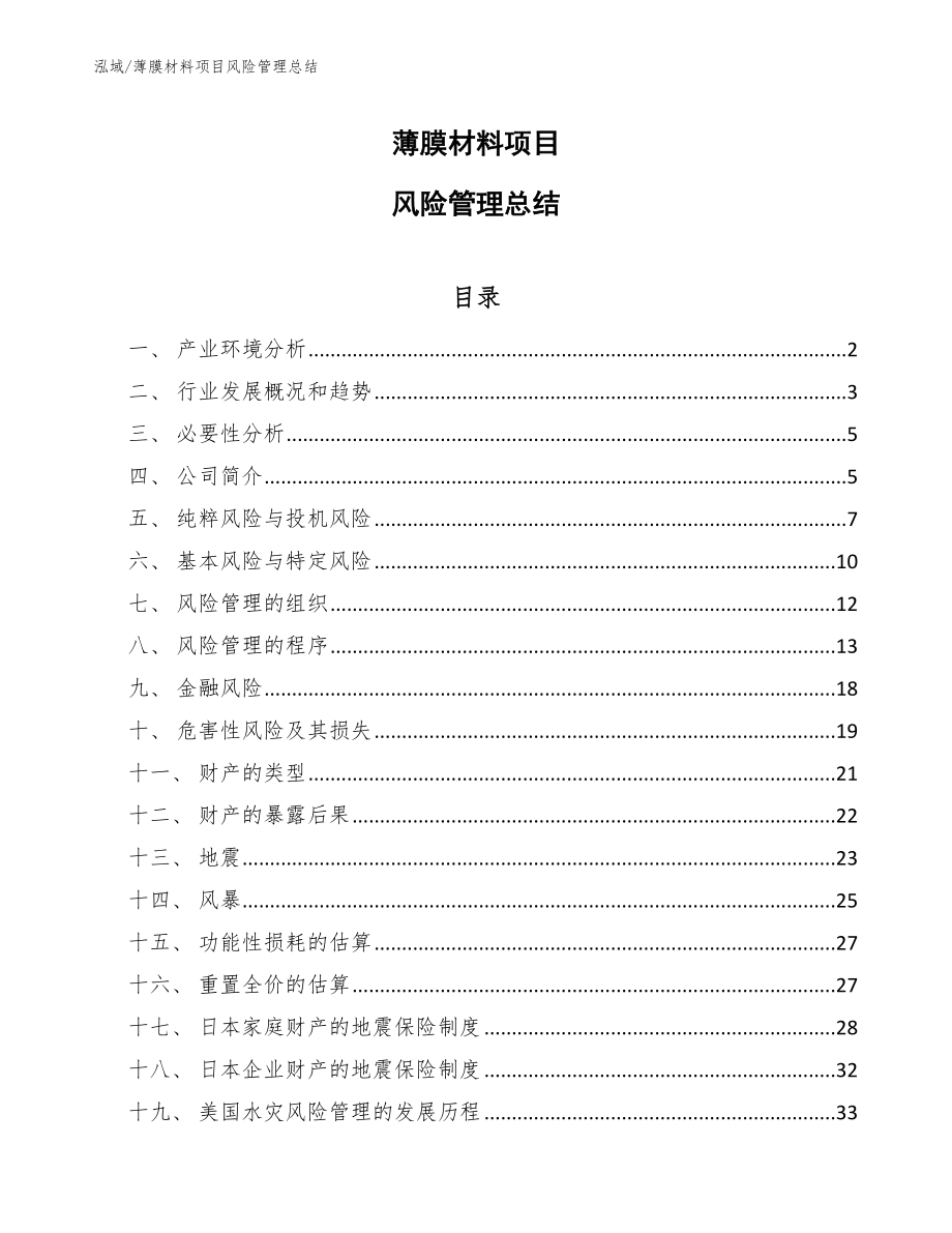 薄膜材料项目风险管理总结_第1页