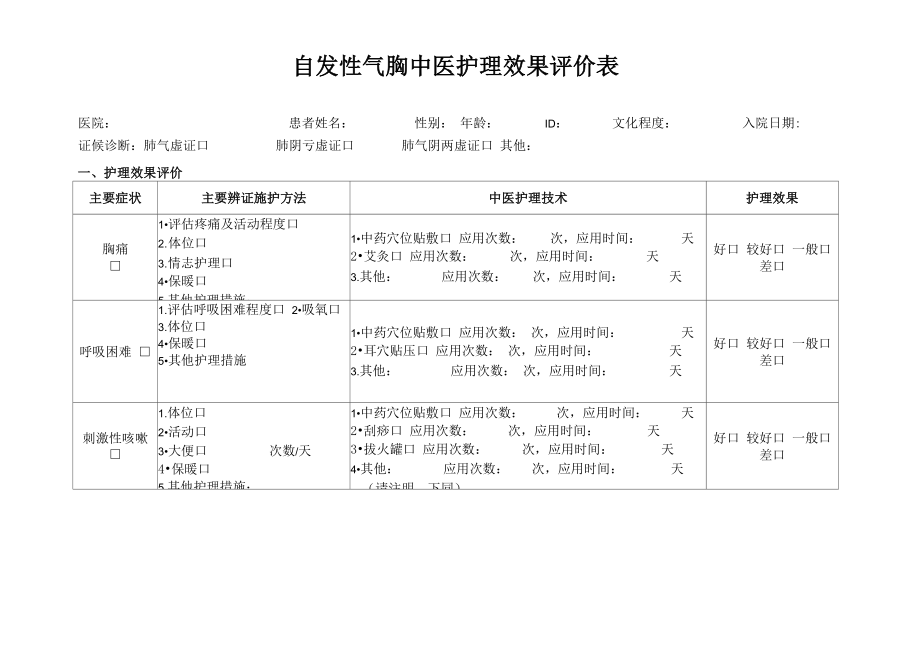 自发性气胸中医护理效果评价表_第1页