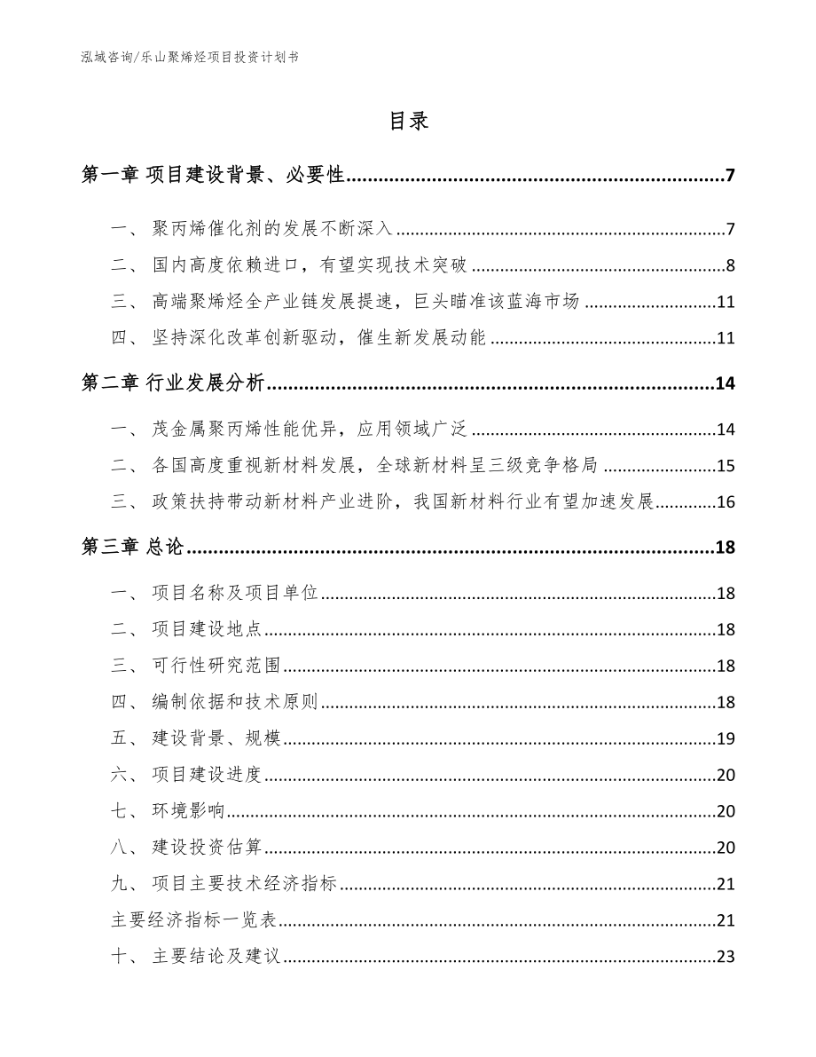乐山聚烯烃项目投资计划书【模板参考】_第1页