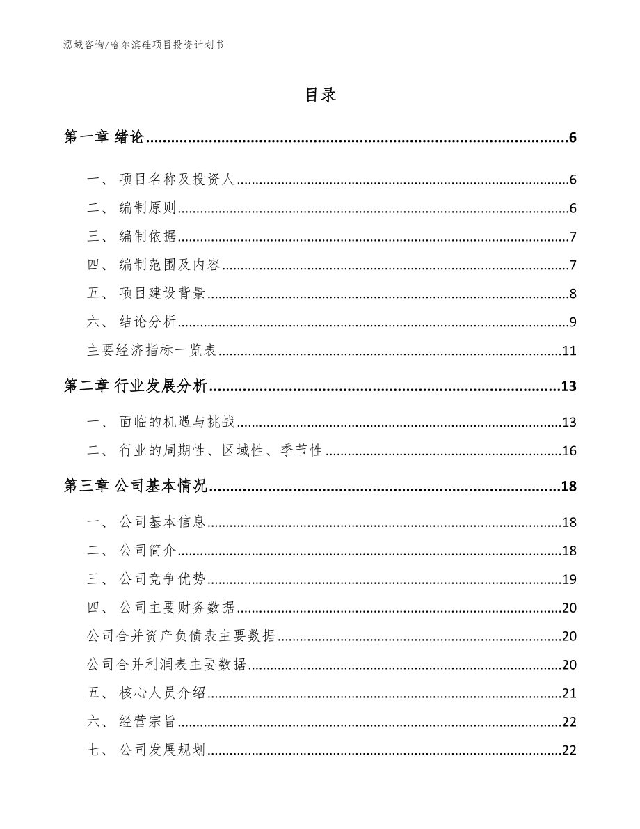 哈尔滨硅项目投资计划书模板范本_第1页