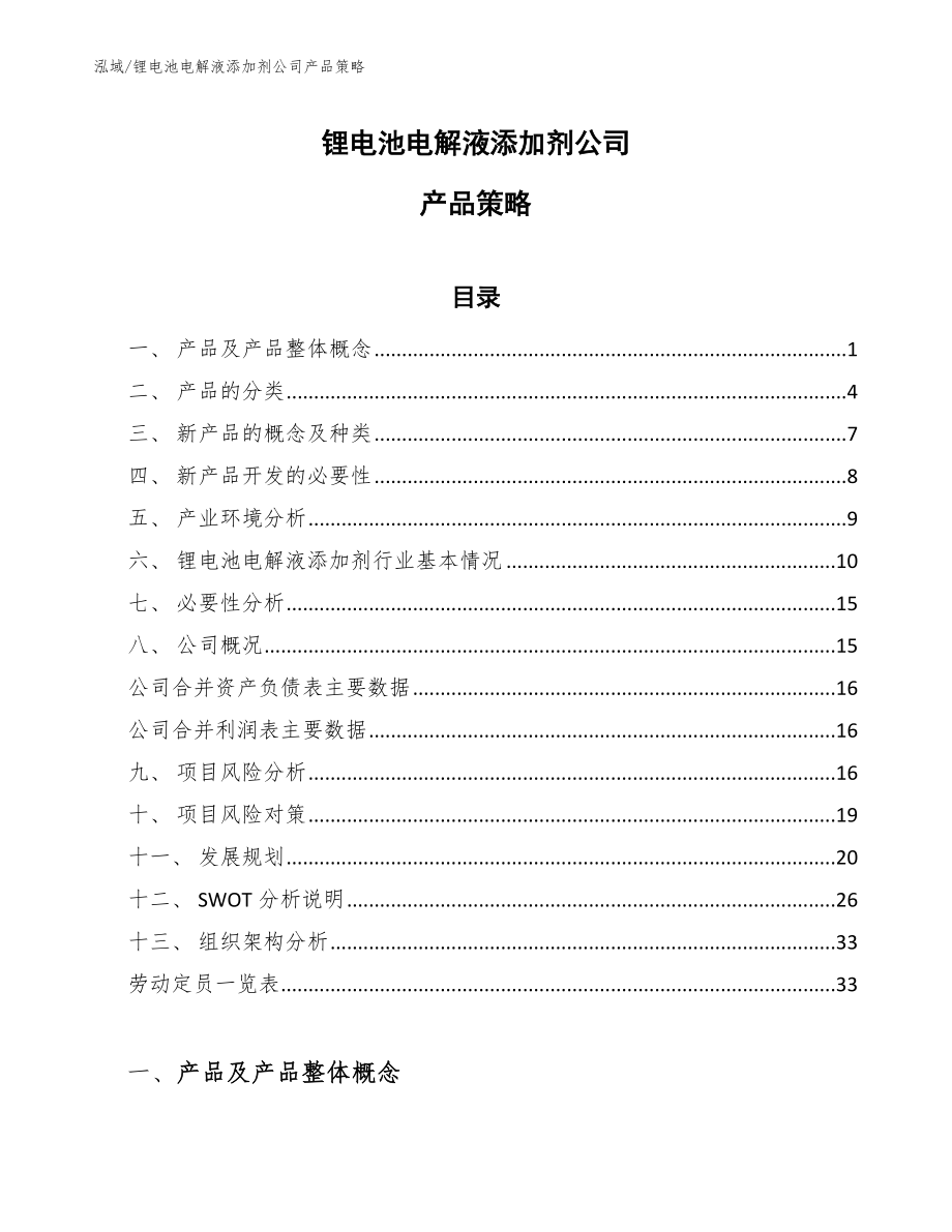 锂电池电解液添加剂公司产品策略【范文】_第1页