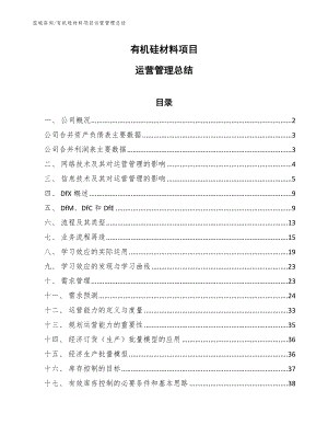 有机硅材料项目运营管理总结