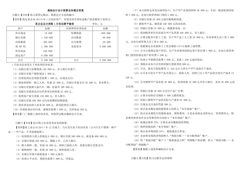 电大2014基础会计分录试题及答案_第1页