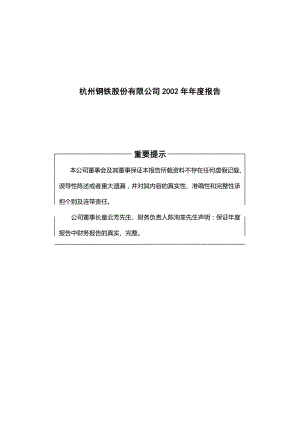 杭州钢铁股份有限公司2002年报告