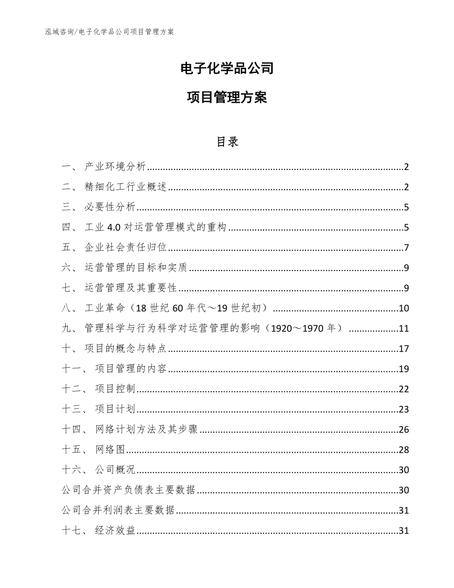 电子化学品公司项目管理方案【范文】_第1页