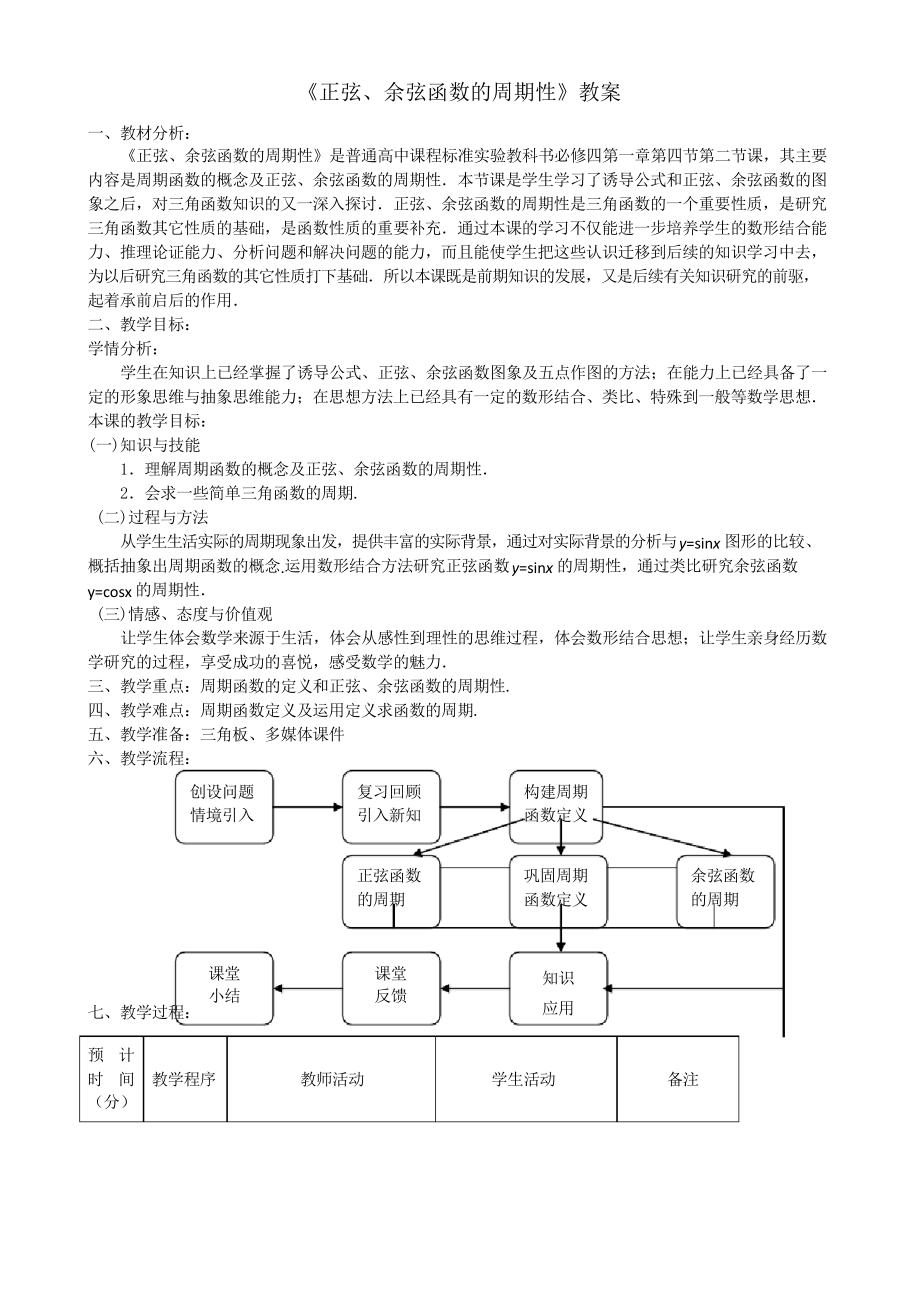 《正弦余弦函數(shù)的周期性》教案_第1頁