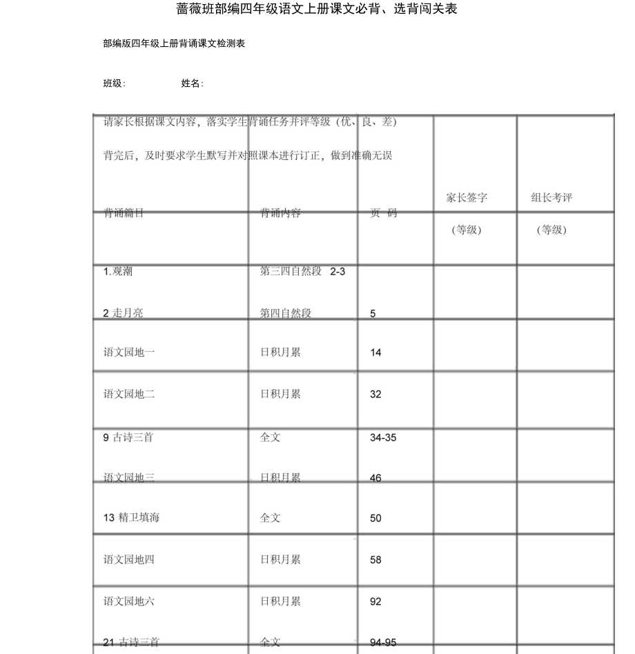 四年级语文上册素材-课文必背表人教部编版_第1页