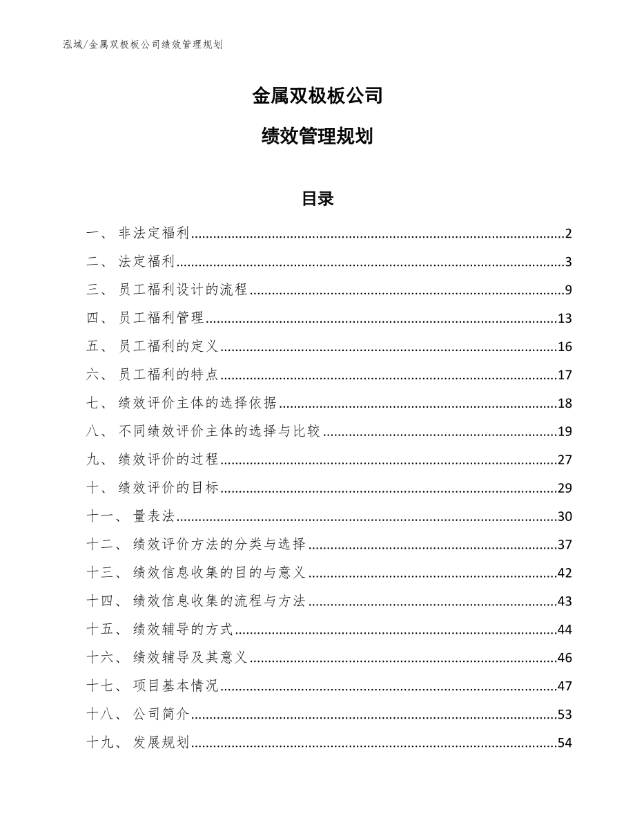 金属双极板公司绩效管理规划【参考】_第1页