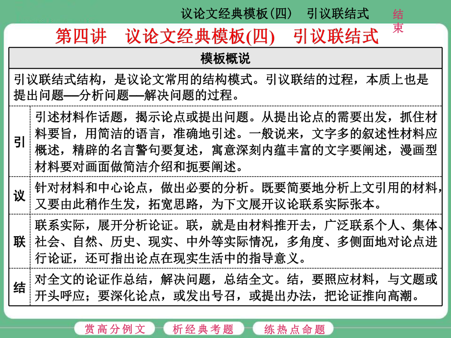 高考语文第四讲议论文经典模板(四) 引议联结式【优课教资】_第1页