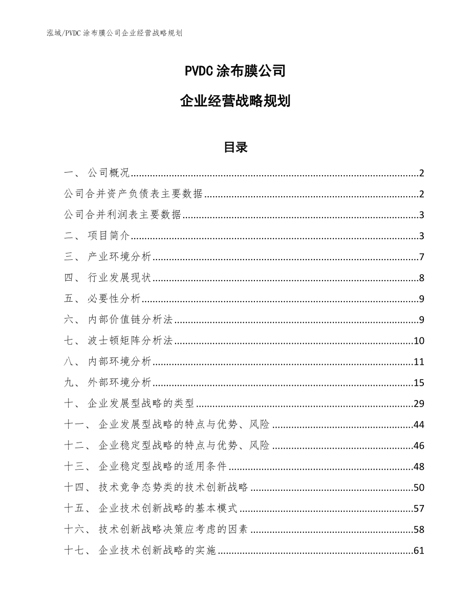 PVDC涂布膜公司企业经营战略规划_参考_第1页