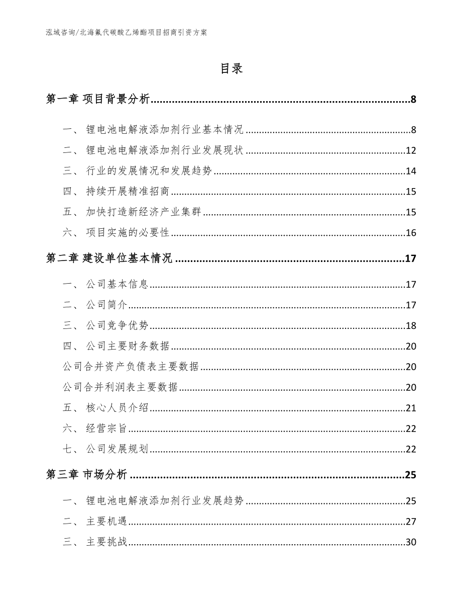 北海氟代碳酸乙烯酯项目招商引资方案范文_第1页