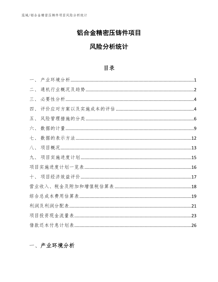 铝合金精密压铸件项目风险分析统计_第1页