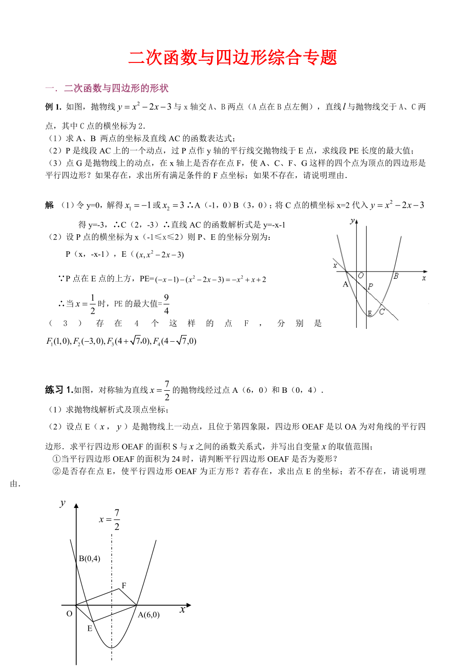 中考数学二次函数与四边形综合专题_第1页