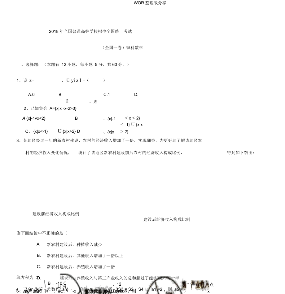 2018全國高考理科數(shù)學[全國一卷]試題與答案解析_第1頁