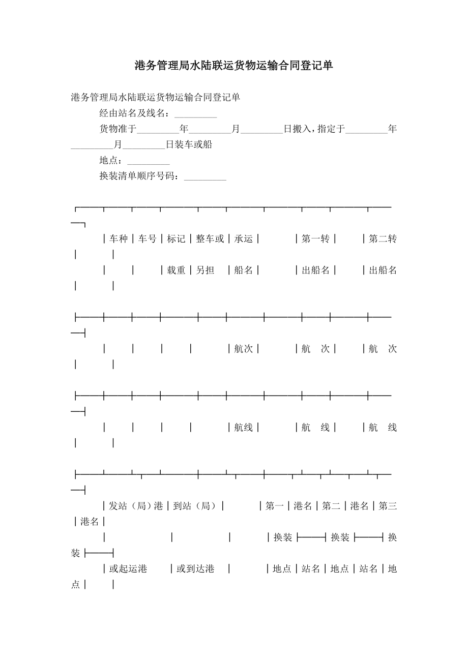 【】港务管理局水陆联运货物运输合同登记单_第1页