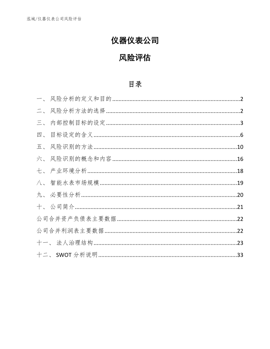 仪器仪表公司风险评估_范文_第1页