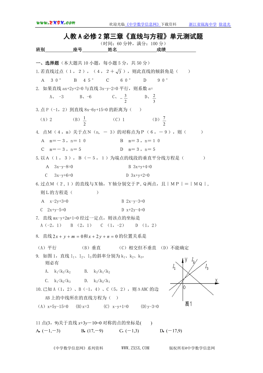 《直线与方程》单元测试题_第1页