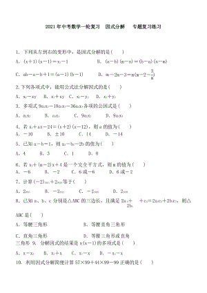 2021年中考數(shù)學(xué)一輪復(fù)習(xí)因式分解專題復(fù)習(xí)練習(xí)