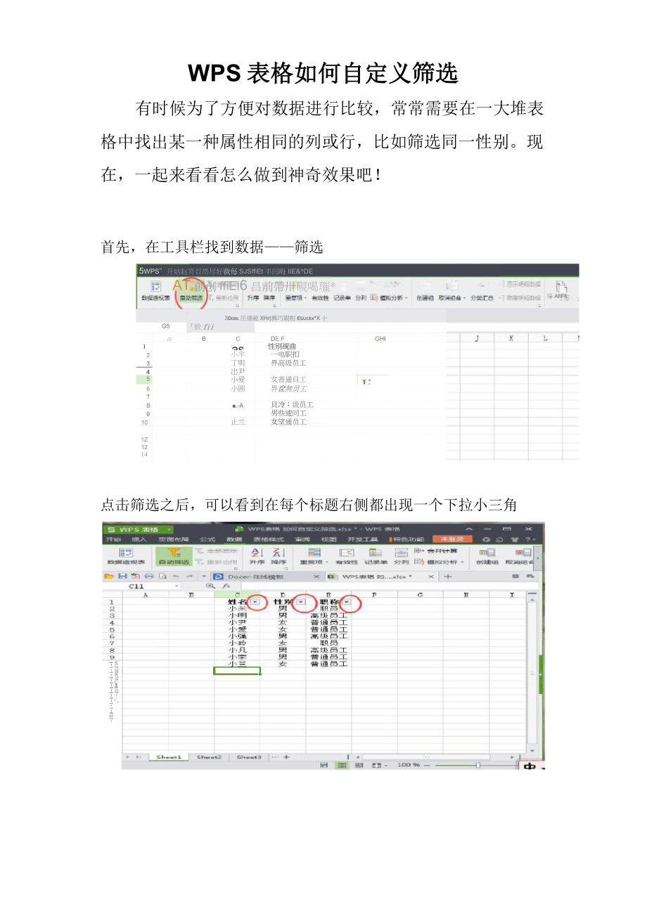 WPS表格 如何自定义筛选_第1页