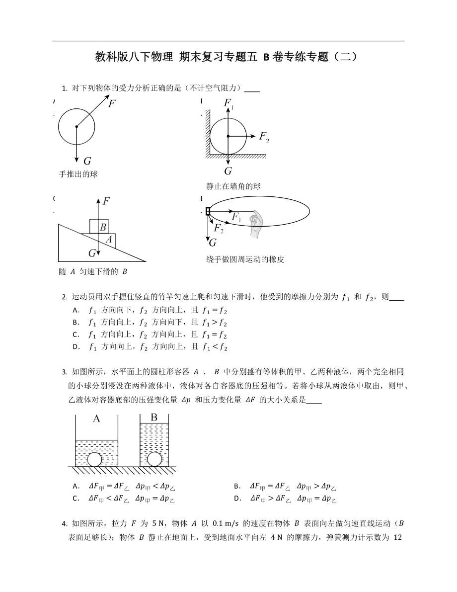 教科版八年級(jí)下學(xué)期物理 期末復(fù)習(xí)專題五 B卷專練專題（二）_第1頁(yè)