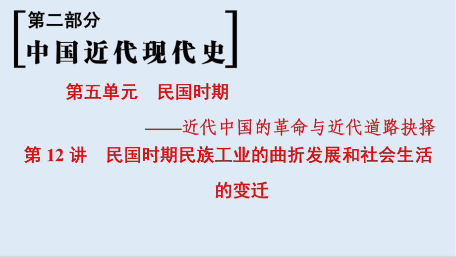 高考歷史一輪復習通史版課件：第2部分 第5單元 第12講 民國時期民族工業(yè)的曲折發(fā)展和社會生活的變遷_第1頁