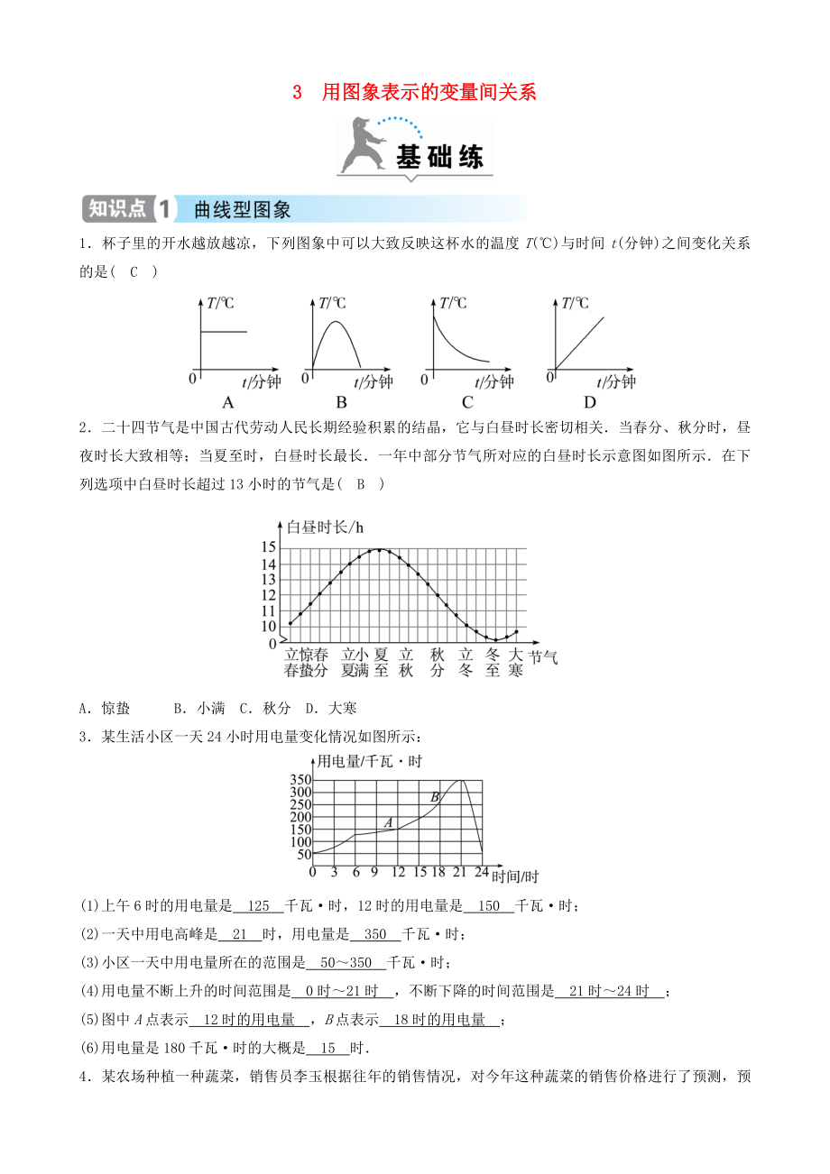 2020年春七年级数学下册第三章变量之间的关系3用图象表示的变量间关系同步分层练习新版北师大版_第1页